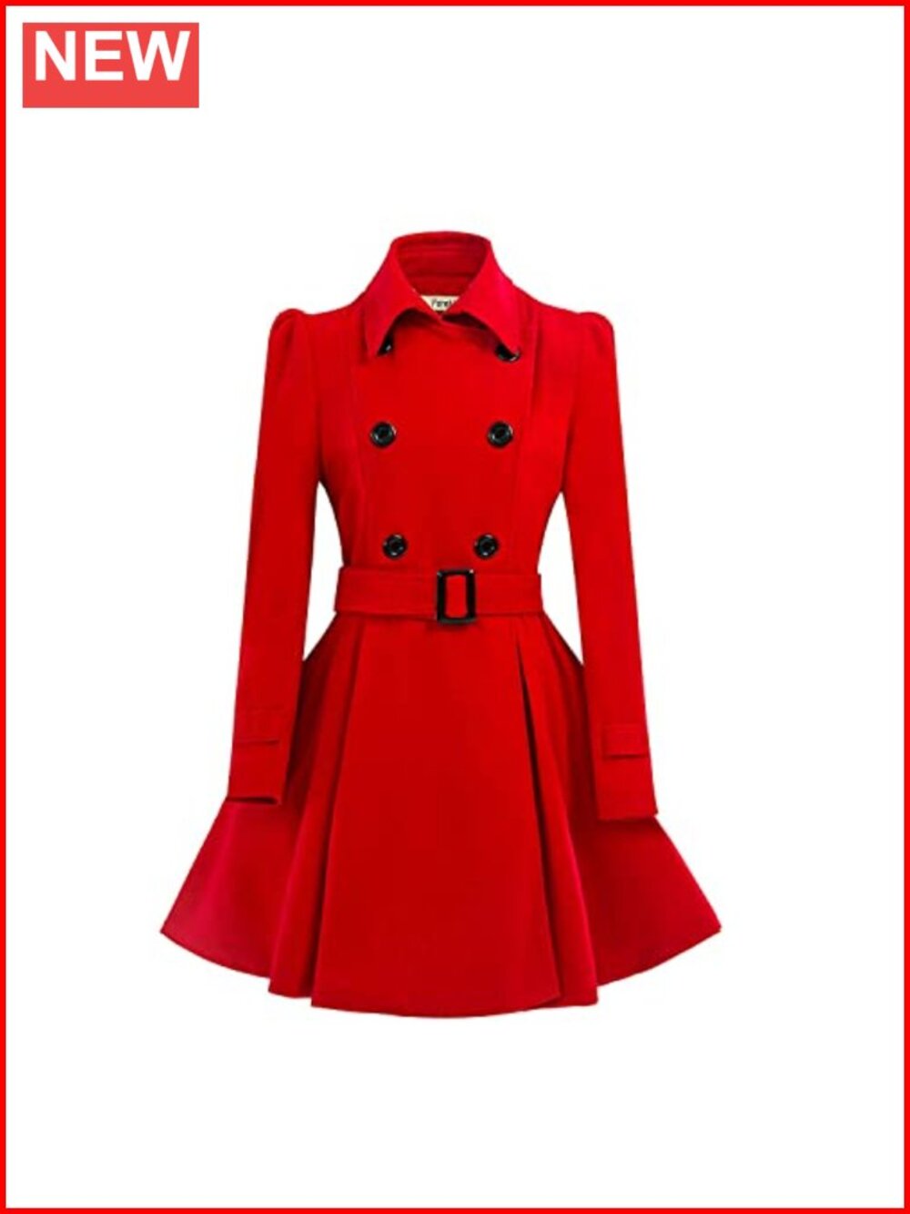 Women Wool Pea Coat with Belt Double Breasted Long Sleeve Notch Lapel (Size)